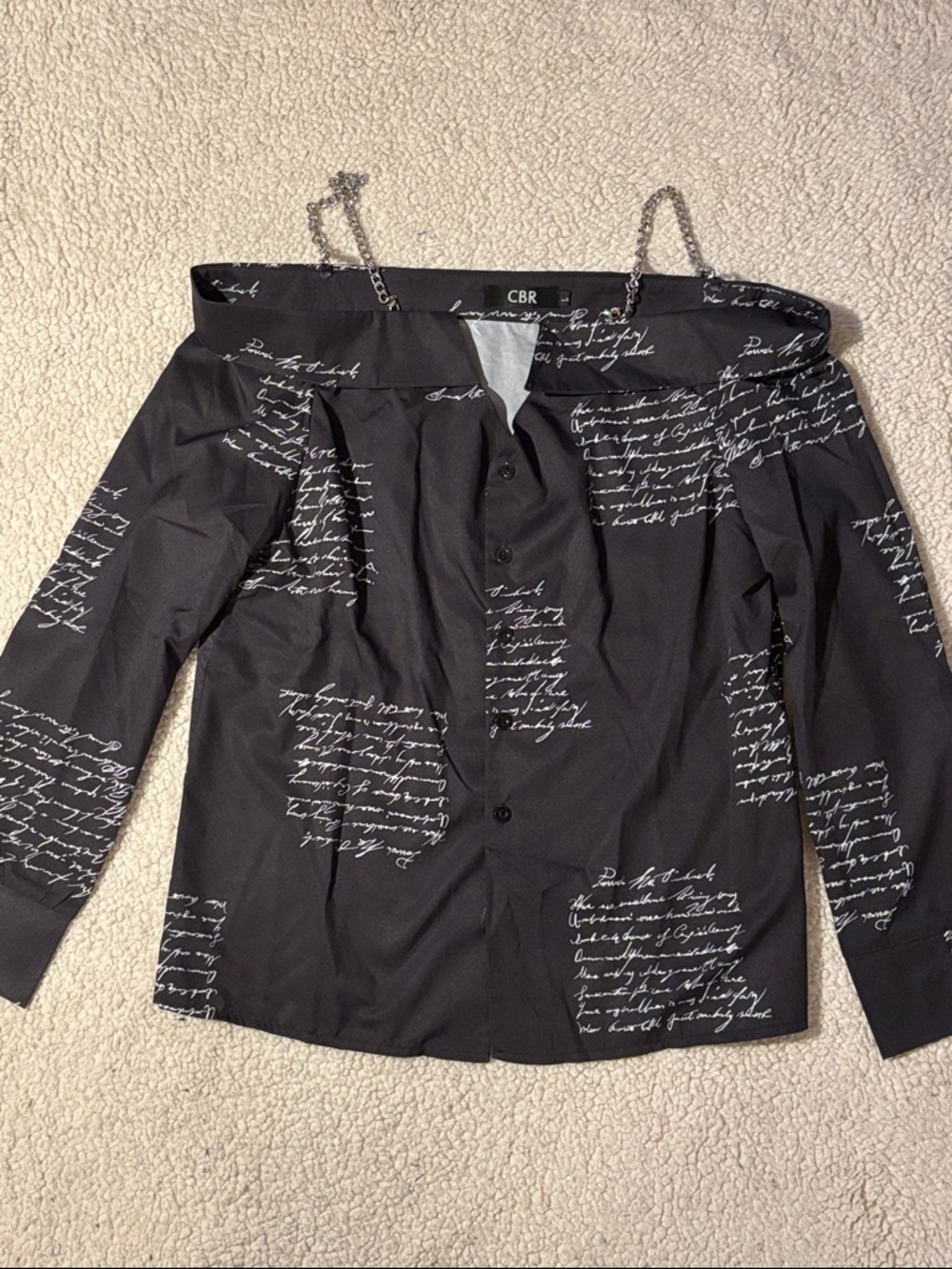 CBR Off Shoulder Button black & white script large Blouse